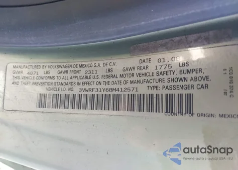 2008 Volkswagen New Beetle Se from USA, damaged, VIN 3VWRF31Y68M412571